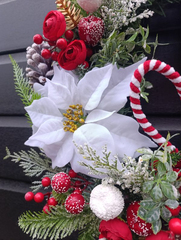 Candy Cane and White Poinsettia Wreath - Image 5