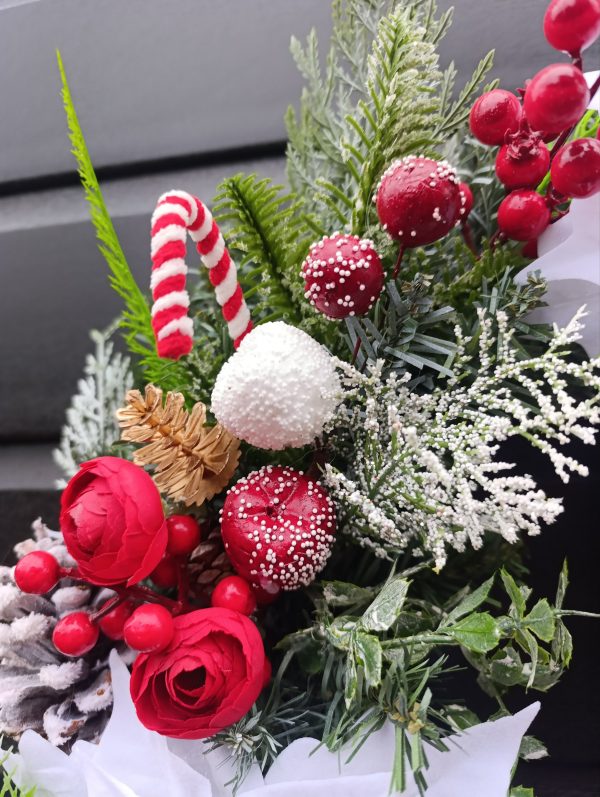 Candy Cane and White Poinsettia Wreath - Image 4