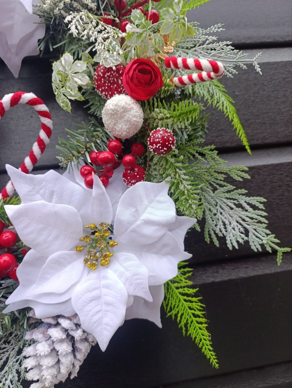 Candy Cane and White Poinsettia Wreath - Image 6