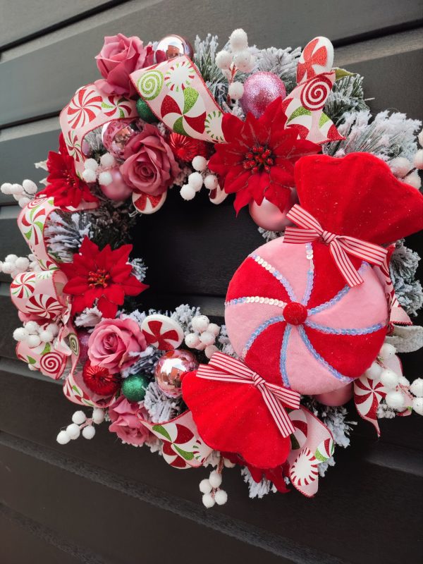 Pink and Red Candy themed Christmas wreath - Image 2