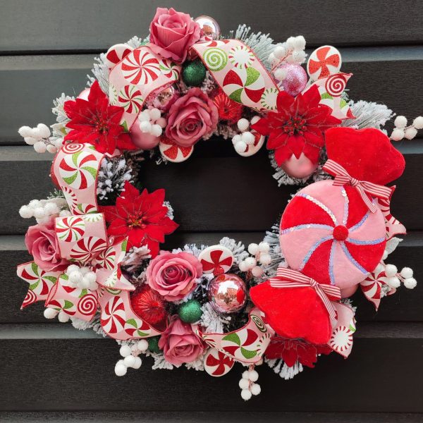 Pink and Red Candy themed Christmas wreath