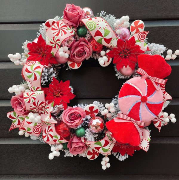 Pink and Red Candy themed Christmas wreath