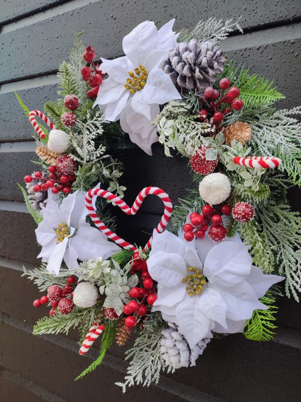 Candy Cane and White Poinsettia Wreath - Image 5