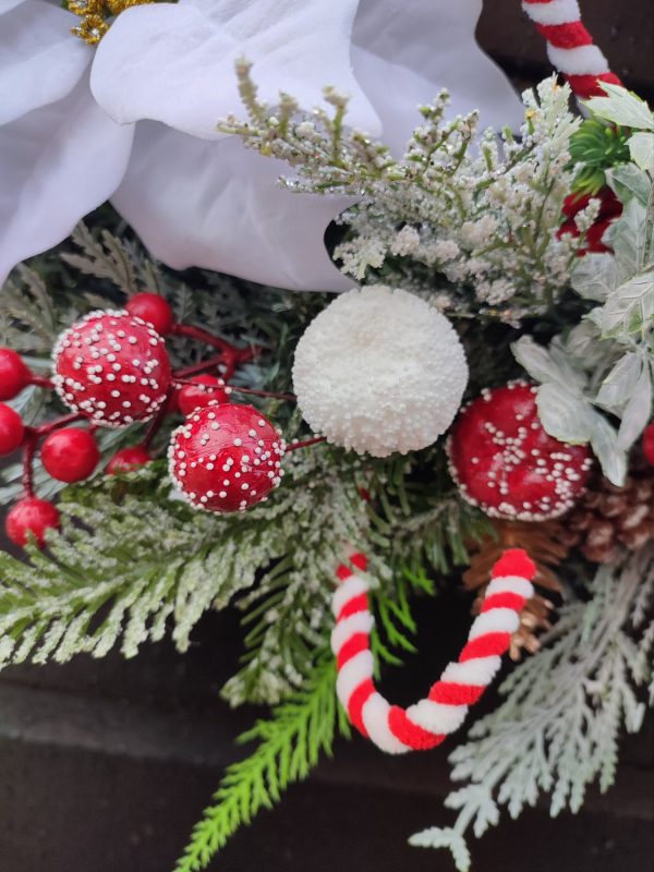 Candy Cane and White Poinsettia Wreath - Image 4