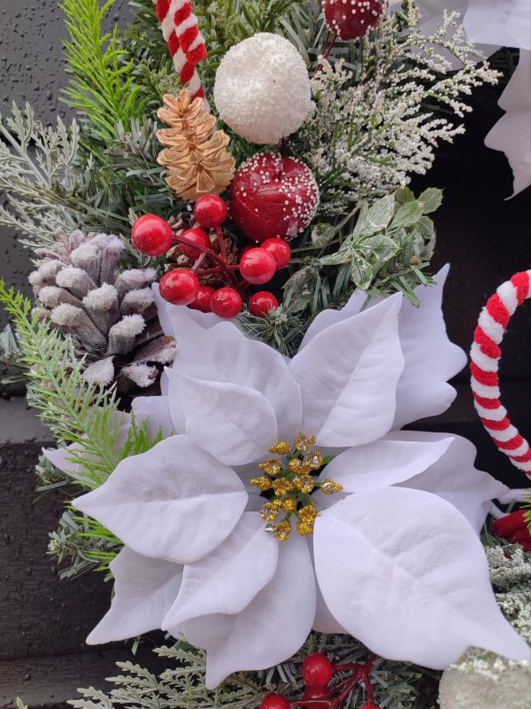 Candy Cane and White Poinsettia Wreath - Image 6