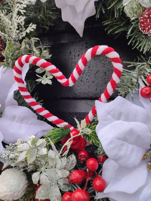 Candy Cane and White Poinsettia Wreath - Image 2
