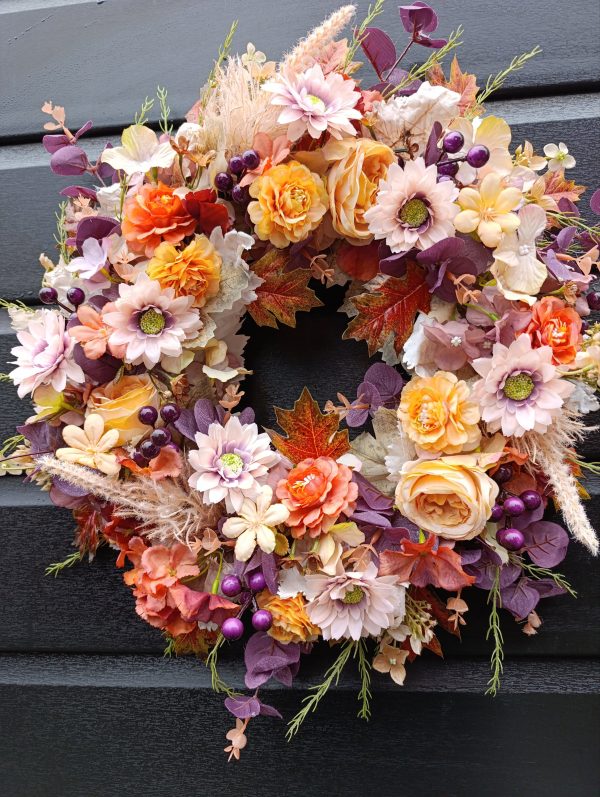 Autumnal Grapevine Wreath – Handmade with Silk Flowers - Image 5