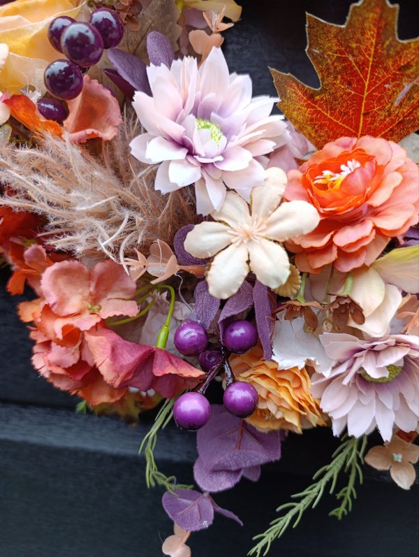 Autumnal Grapevine Wreath – Handmade with Silk Flowers - Image 2