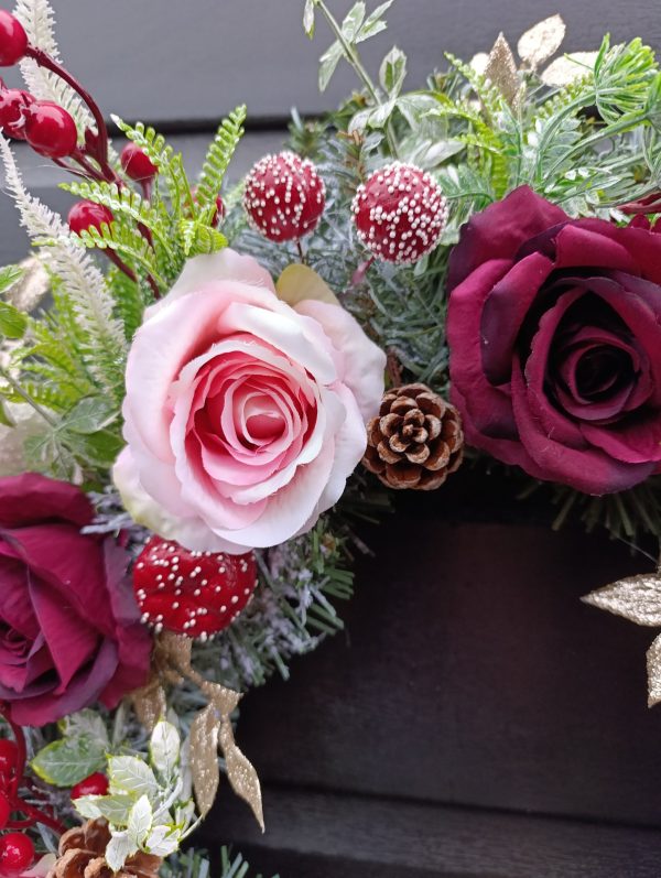 Handmade Frosted Winter Wreath – 50cm | Luxury Burgundy & Gold Christmas Door Decoration - Image 4