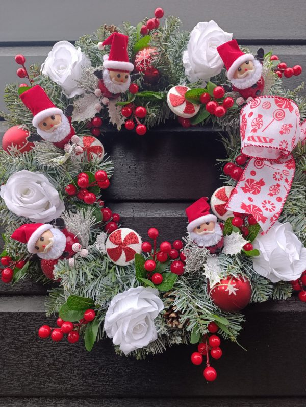 Handmade Christmas Wreath - Candy Cane & Santa Door Decor - UK made - Image 2