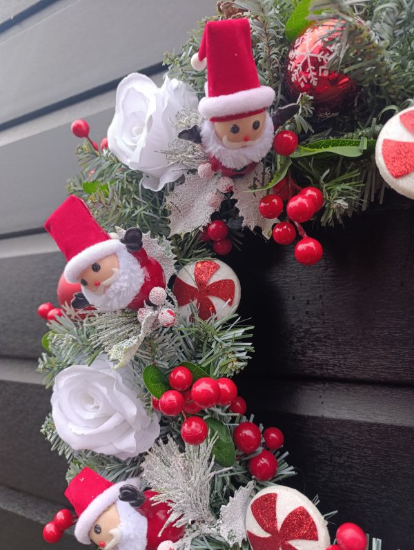 Handmade Christmas Wreath - Candy Cane & Santa Door Decor - UK made - Image 3