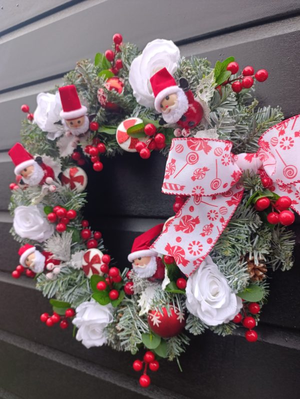 Handmade Christmas Wreath - Candy Cane & Santa Door Decor - UK made - Image 4