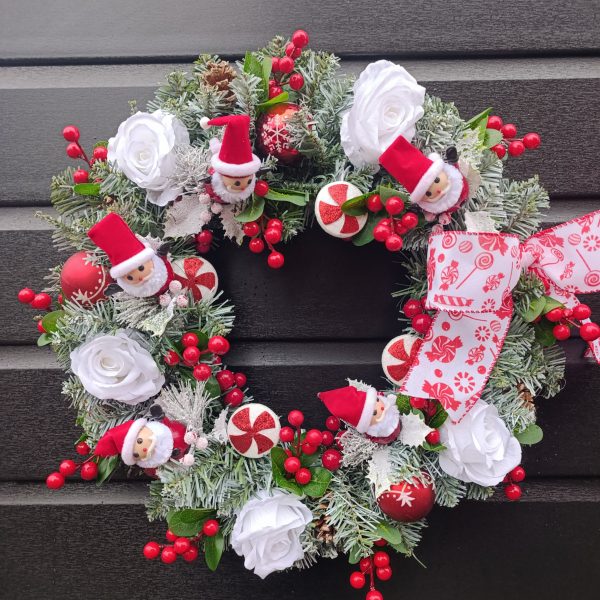 Handmade Christmas Wreath - Candy Cane & Santa Door Decor - UK made
