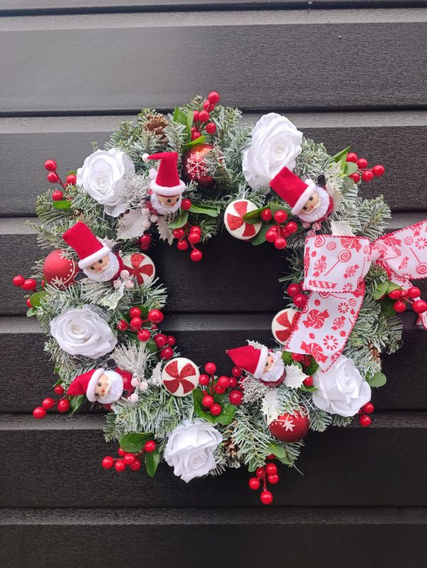 Handmade Christmas Wreath - Candy Cane & Santa Door Decor - UK made