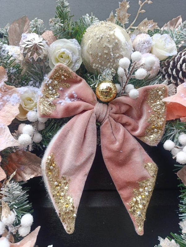 Deluxe Flocked Pink Poinsettia Wreath - 60cm Handmade Elegant Christmas Decor - Image 10
