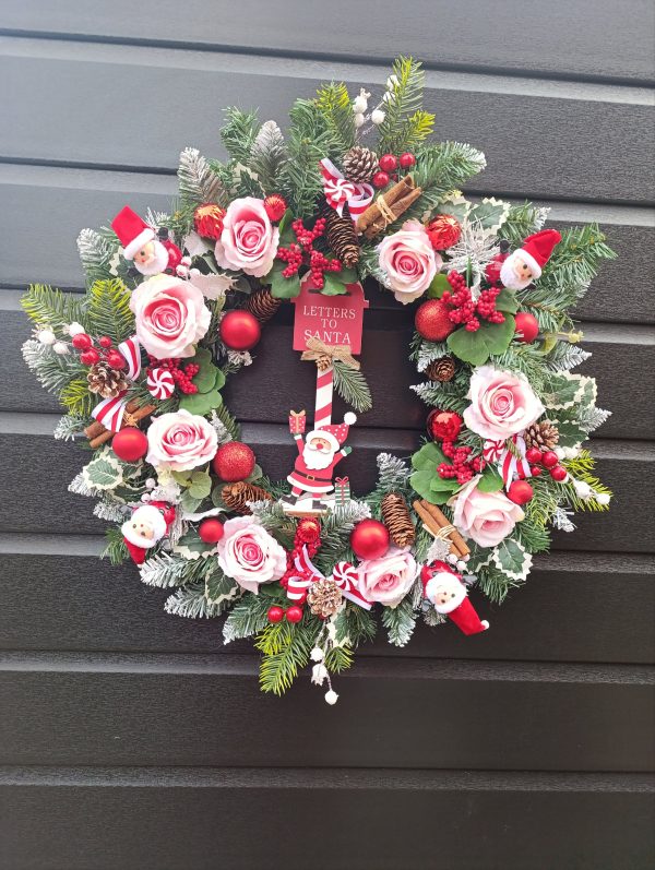 Red and Pink Christmas Wreath - Handmade - Letters to Santa - Festive Door Decoration - Image 9