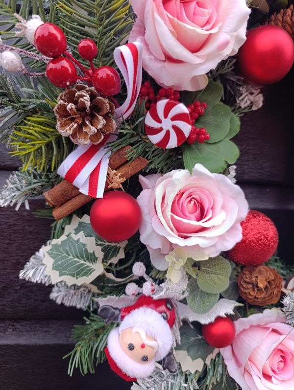 Red and Pink Christmas Wreath - Handmade - Letters to Santa - Festive Door Decoration - Image 3