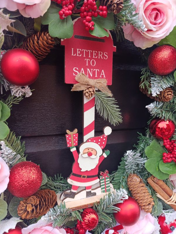 Red and Pink Christmas Wreath - Handmade - Letters to Santa - Festive Door Decoration - Image 8