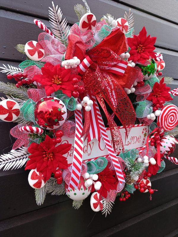 Candy Cane Lane Christmas Wreath - Handmade 65cm Deluxe Door Decor - Image 3