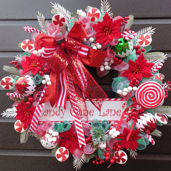 Candy Cane Lane Christmas Wreath - Handmade 65cm Deluxe Door Decor