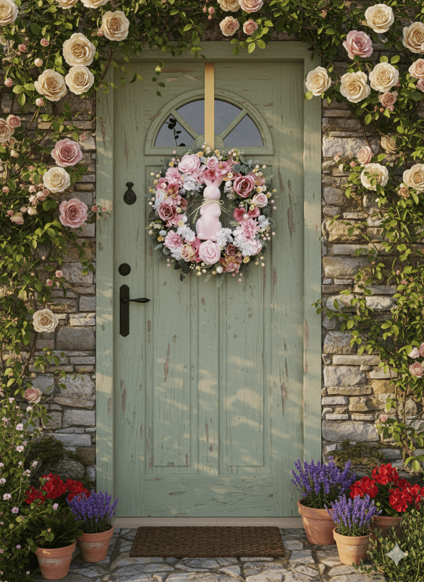  Luxury Easter Bunny Front Door Wreath | 50cm Handcrafted Spring Floral Decor | Premium Faux Peonies & Roses | includes Storage Box Luxury Easter Bunny Front Door Wreath | 50cm Handcrafted Spring Floral Decor | Premium Faux Peonies & Roses | includes Storage Box - Image 2