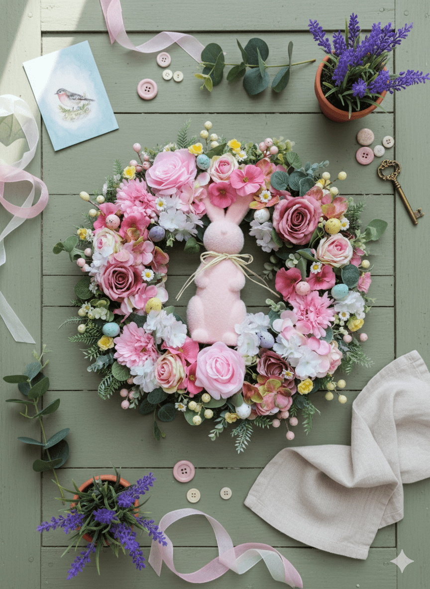  Luxury Easter Bunny Front Door Wreath | 50cm Handcrafted Spring Floral Decor | Premium Faux Peonies & Roses | includes Storage Box Luxury Easter Bunny Front Door Wreath | 50cm Handcrafted Spring Floral Decor | Premium Faux Peonies & Roses | includes Storage Box - Image 5