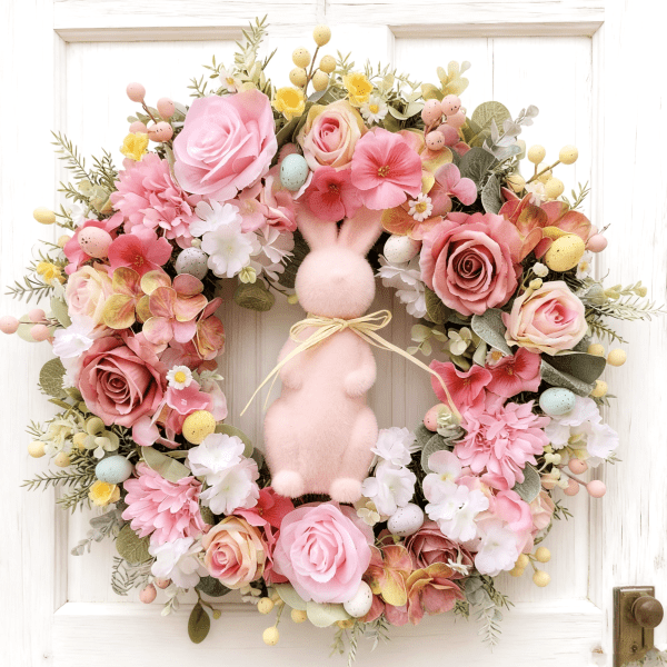 Can I wear a flower crown? Luxury Easter Bunny Front Door Wreath | 50cm Handcrafted Spring Floral Decor | Premium Faux Peonies & Roses | includes Storage Box