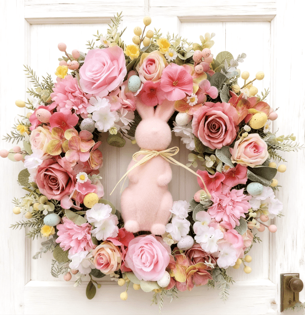 ​ Luxury Easter Bunny Front Door Wreath | 50cm Handcrafted Spring Floral Decor | Premium Faux Peonies & Roses | includes Storage Box