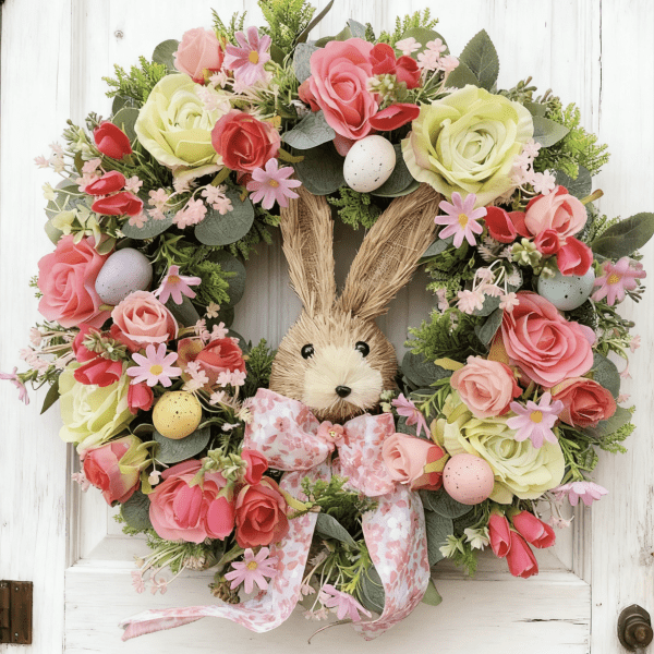 Coral Coloured Easter Bunny Wreath