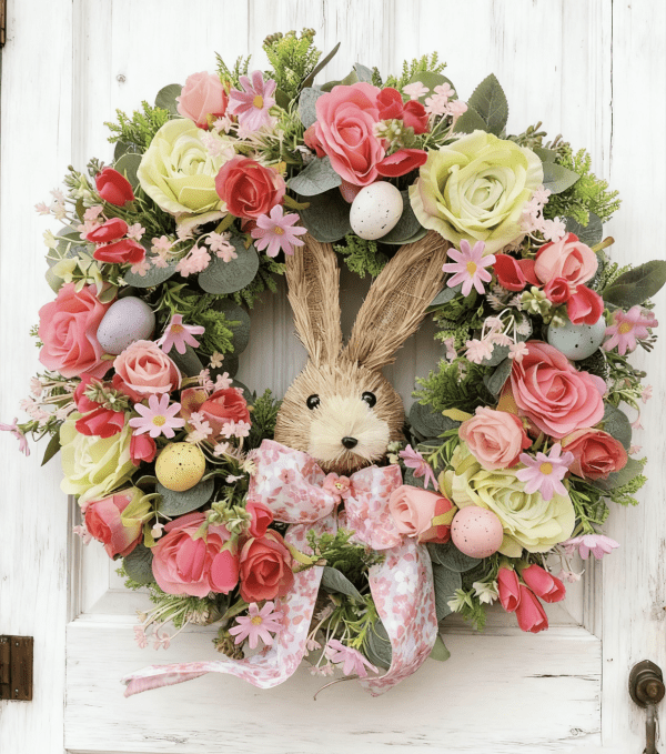Coral Coloured Easter Bunny Wreath